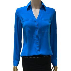 EXPRESS Women's Long Sleeve Button Down Blue Work Shirt XS